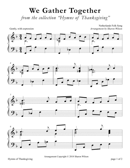 We Gather Together Large Print Piano Solo